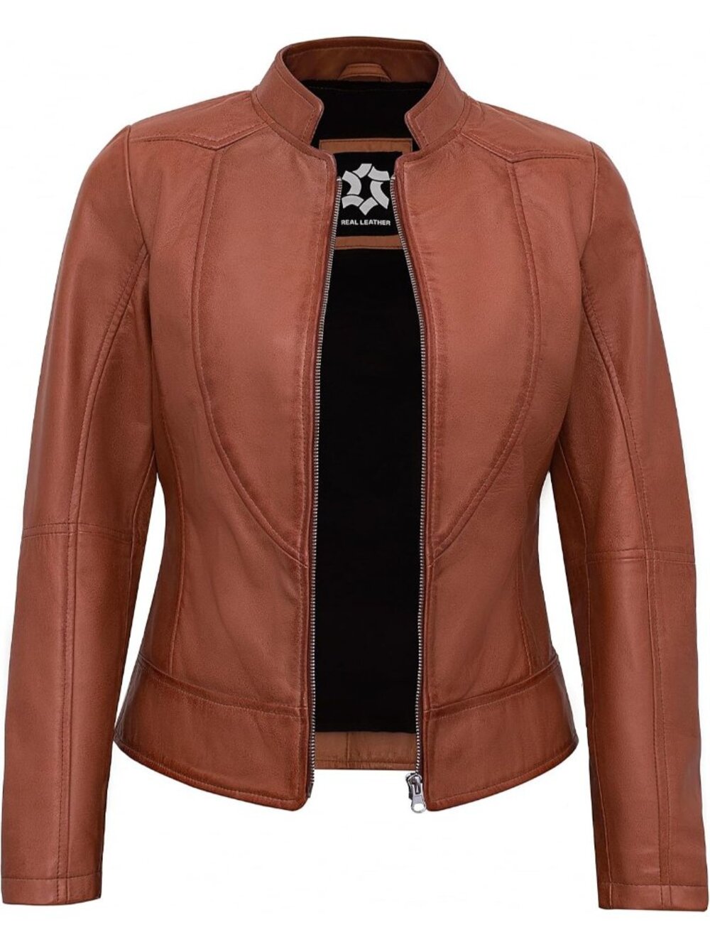 Women's Tan Lambskin Stylish Motorcycle Jacket zipper closure Leather Jackets
